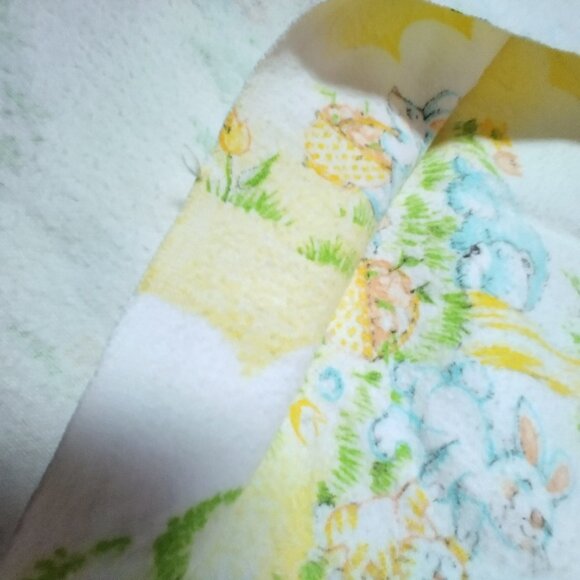 Vintage Dundee Receiving Blanket Yellow White Clouds Blue Teddy Bear Bunny Cat - Picture 5 of 16